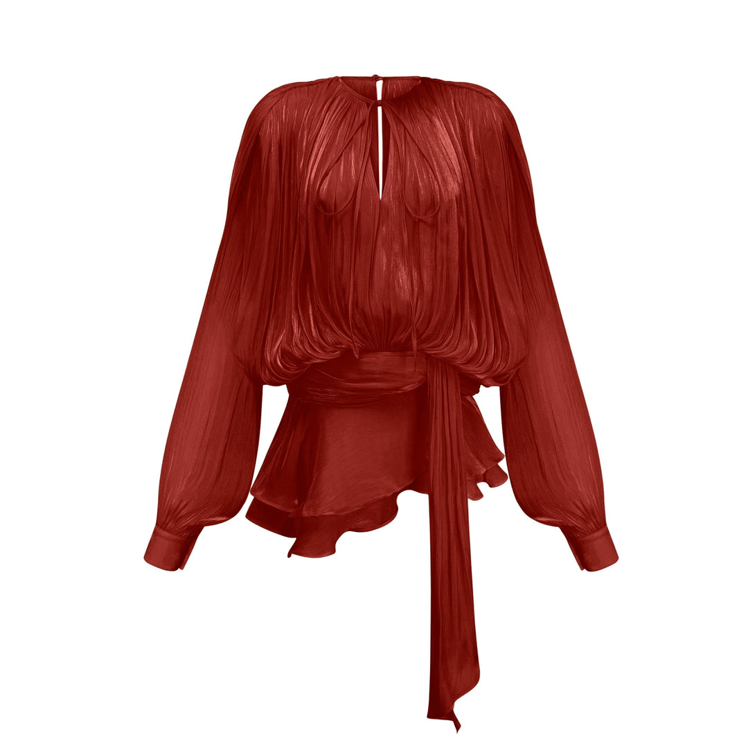 Vestido mini con volantes y pliegues completos Eugénia Rojo
