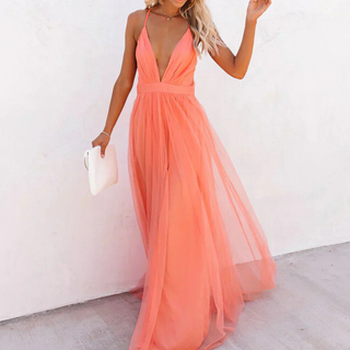 Vestido largo Lumière en color coral