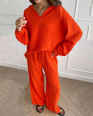 Conjunto informal de dos piezas con cuello en V sencillo para otoño