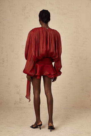 Vestido mini con volantes y pliegues completos Eugénia Rojo