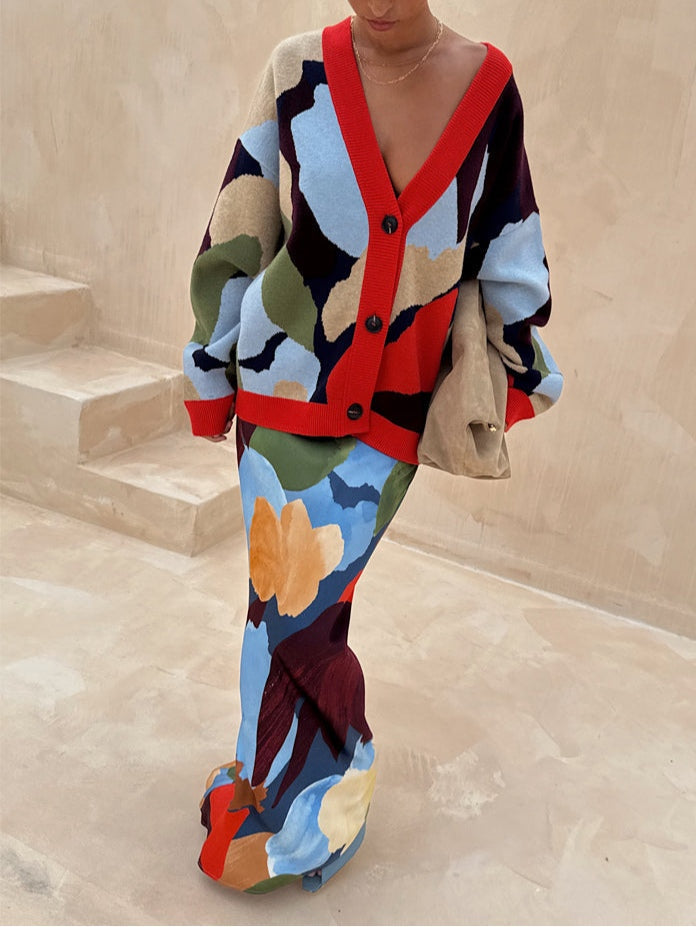 Chaqueta de punto con estampado geométrico abstracto