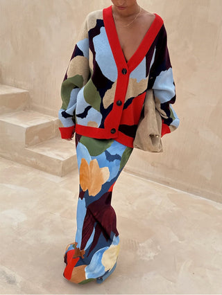 Chaqueta de punto con estampado geométrico abstracto