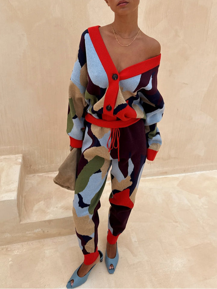 Chaqueta de punto con estampado geométrico abstracto