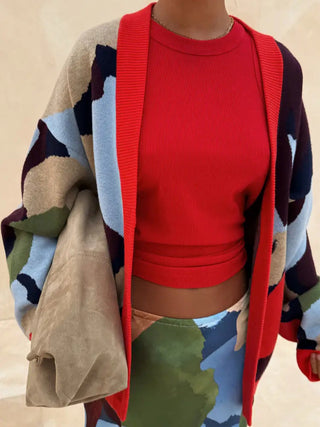 Chaqueta de punto con estampado geométrico abstracto