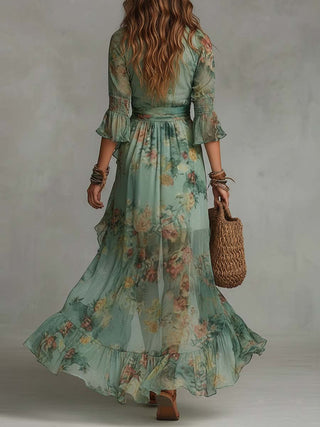 Alma | Vestido largo con estampado floral romántico