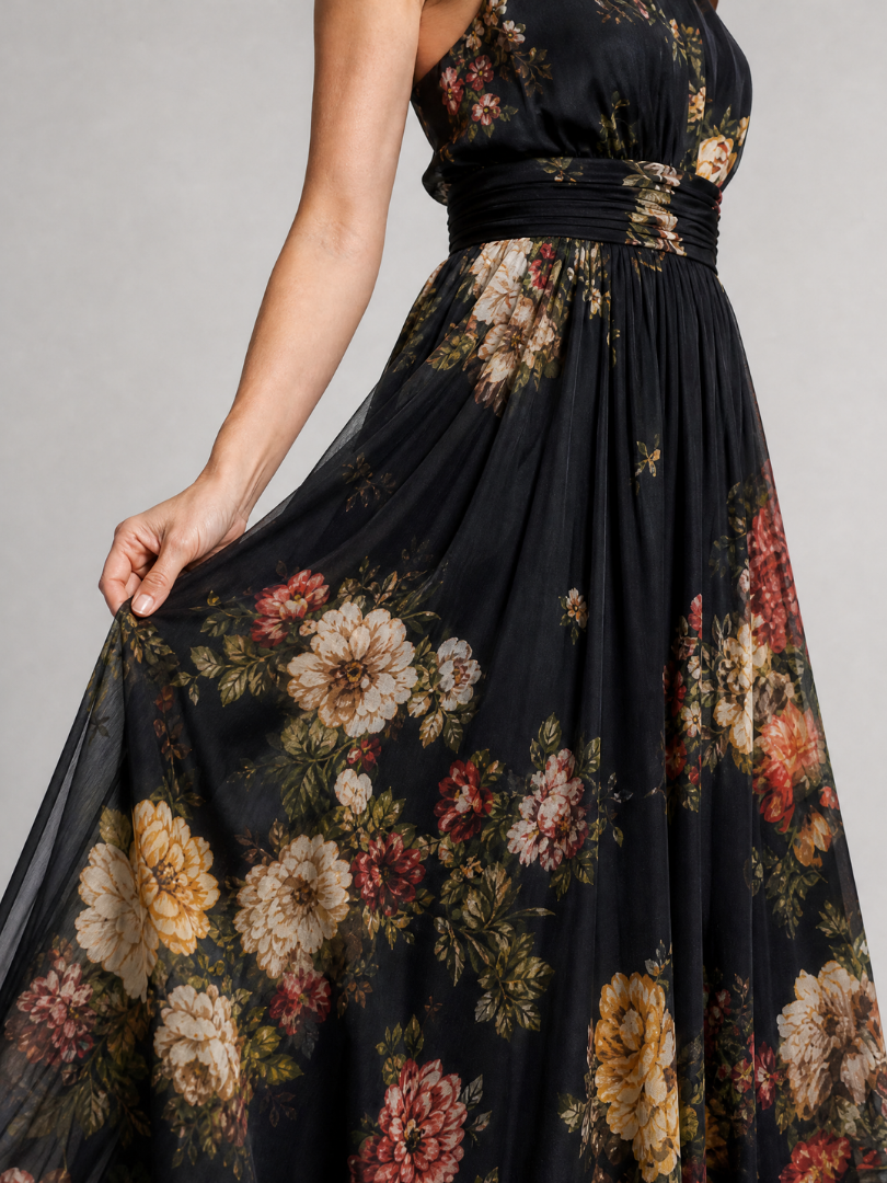 Valentina | Vestido midi con estampado floral y cuello halter