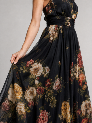Valentina | Vestido midi con estampado floral y cuello halter