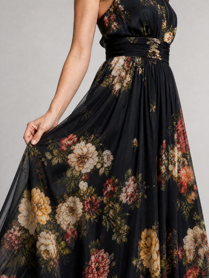 Valentina | Vestido midi con estampado floral y cuello halter