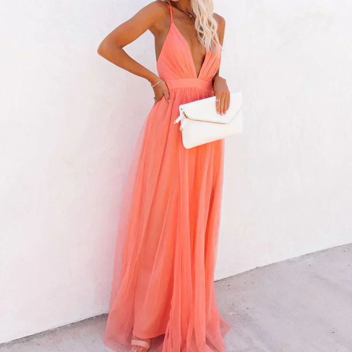 Vestido largo Lumière en color coral