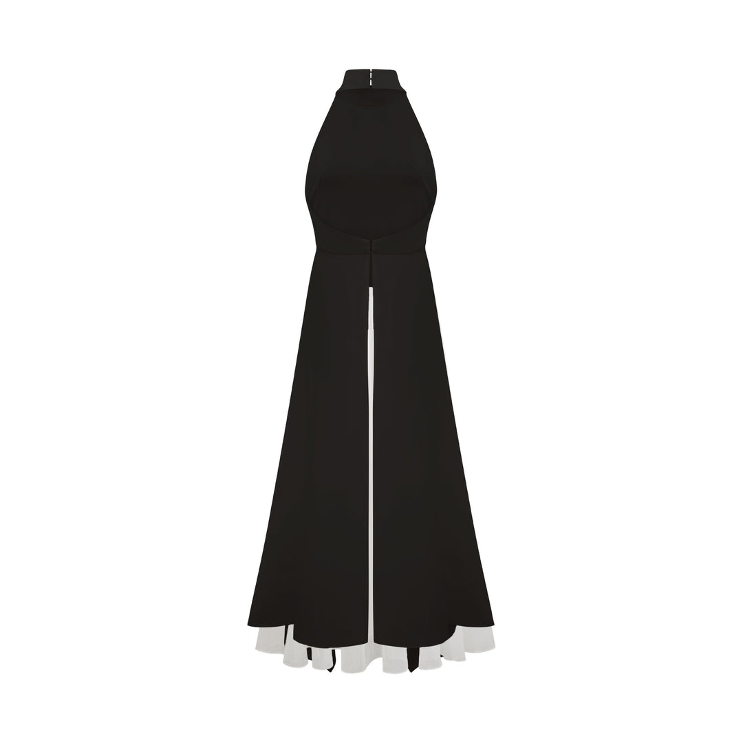 Vestido largo con cuello halter y capas de Martina Soler
