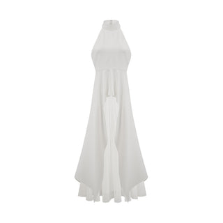 Vestido largo con cuello halter y capas de Martina Soler