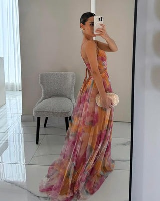 Claudia|™ Encantador vestido largo con estampado floral