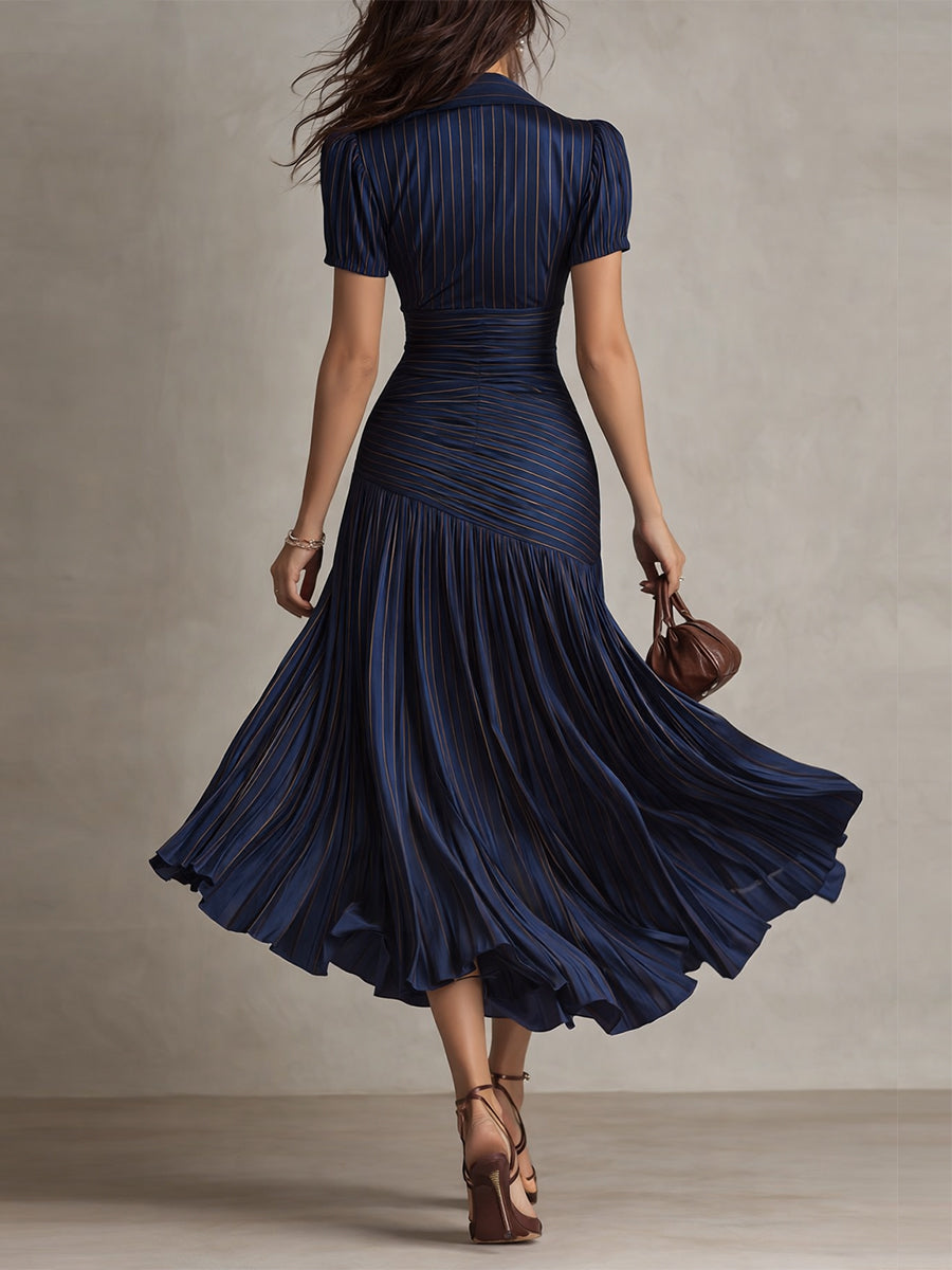Lina | Vestido midi ajustado y plisado retro