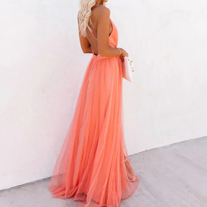 Vestido largo Lumière en color coral