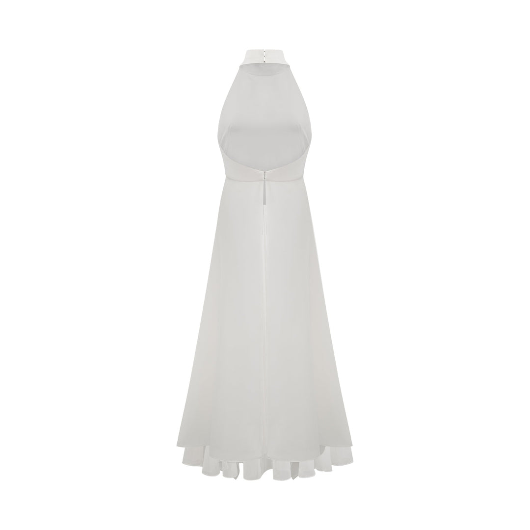 Vestido largo con cuello halter y capas de Martina Soler