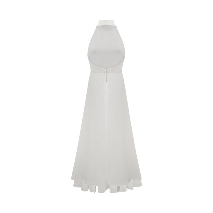 Vestido largo con cuello halter y capas de Martina Soler
