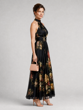 Valentina | Vestido midi con estampado floral y cuello halter