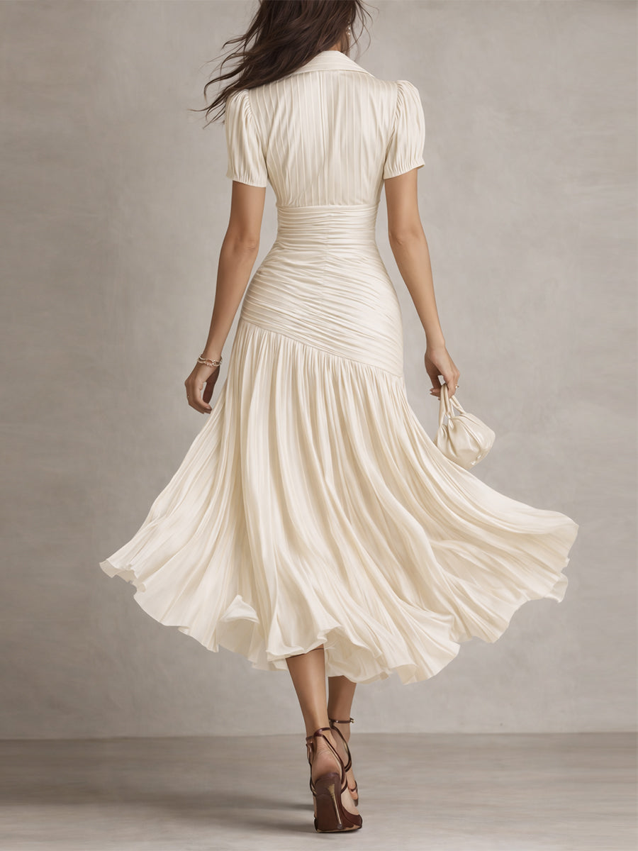 Lina | Vestido midi ajustado y plisado retro