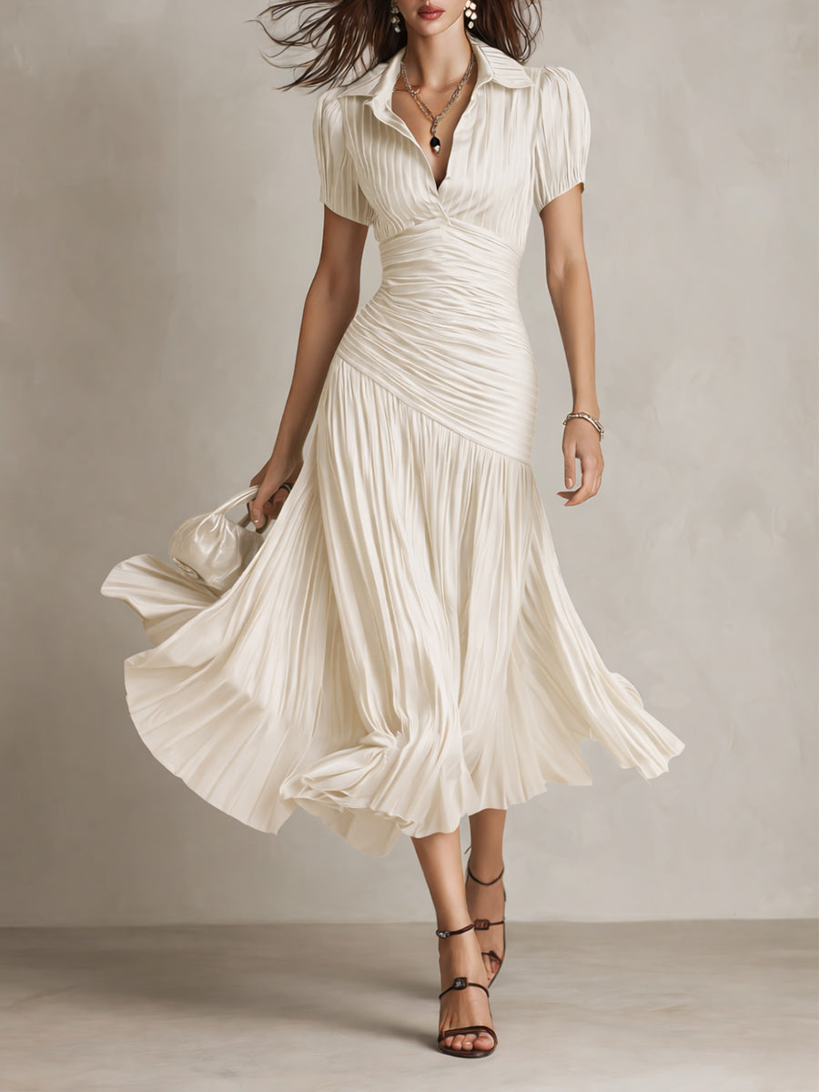 Lina | Vestido midi ajustado y plisado retro