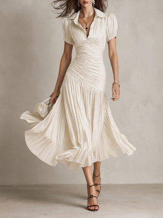 Lina | Vestido midi ajustado y plisado retro