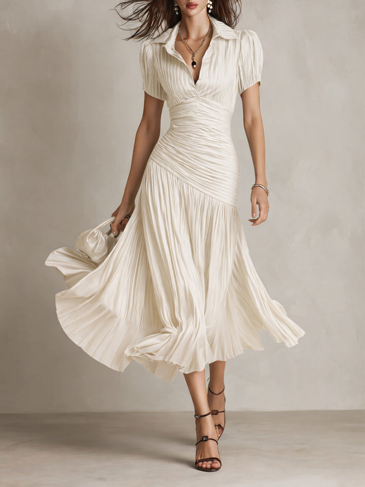Lina | Vestido midi ajustado y plisado retro