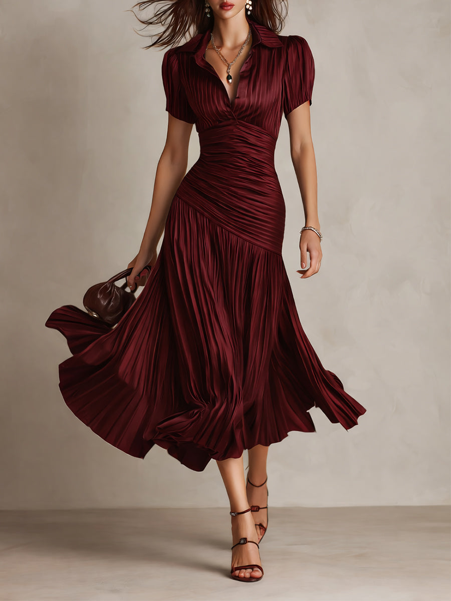 Lina | Vestido midi ajustado y plisado retro