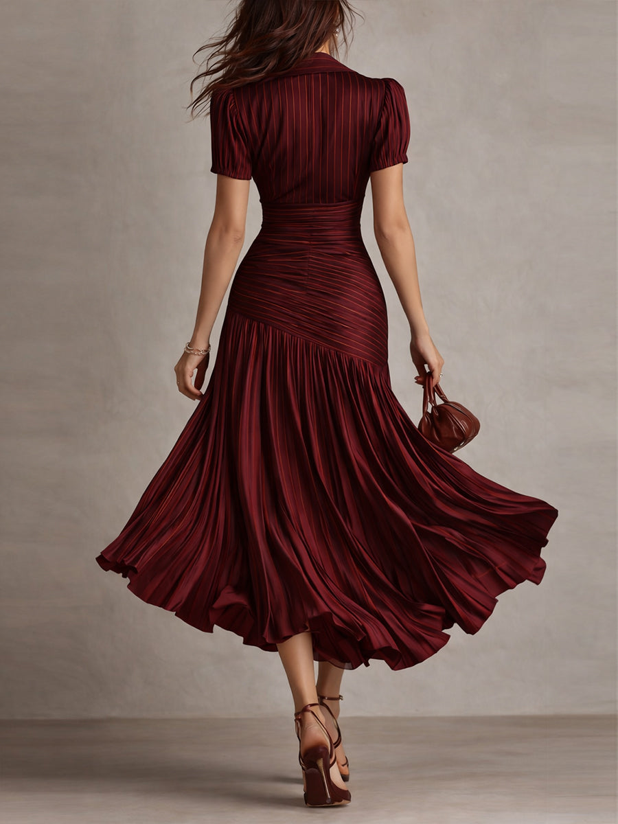 Lina | Vestido midi ajustado y plisado retro