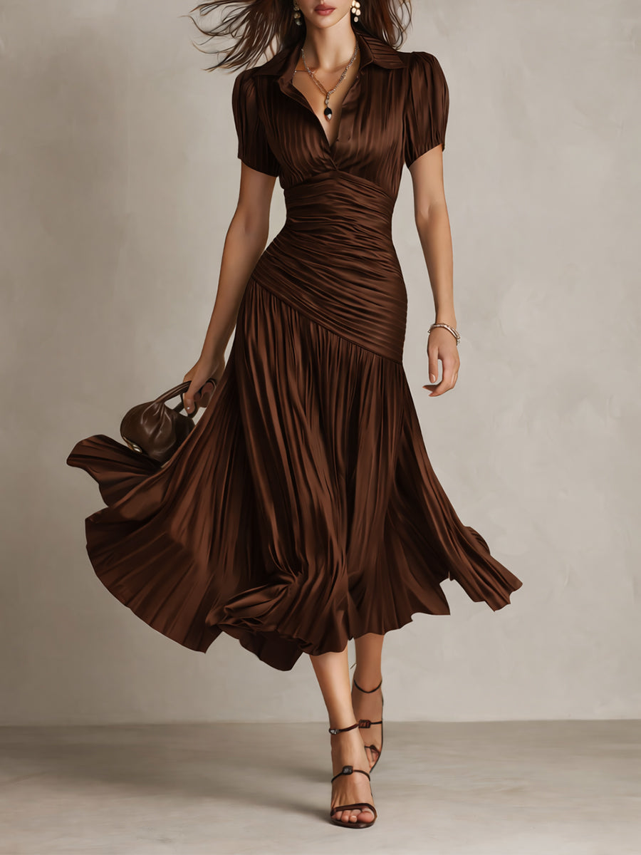 Lina | Vestido midi ajustado y plisado retro
