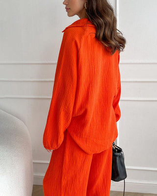 Conjunto informal de dos piezas con cuello en V sencillo para otoño