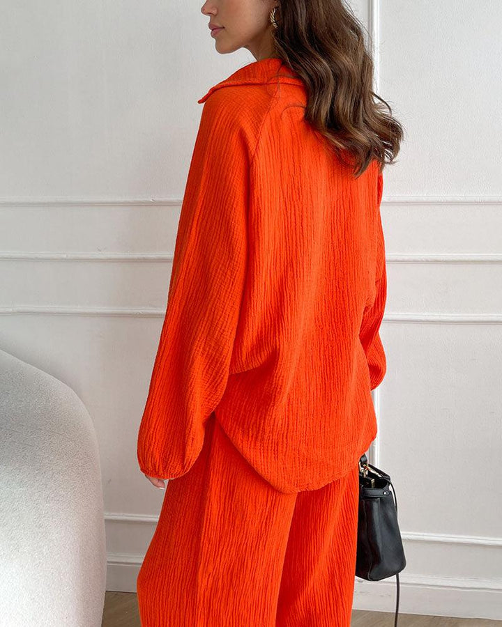 Conjunto informal de dos piezas con cuello en V sencillo para otoño