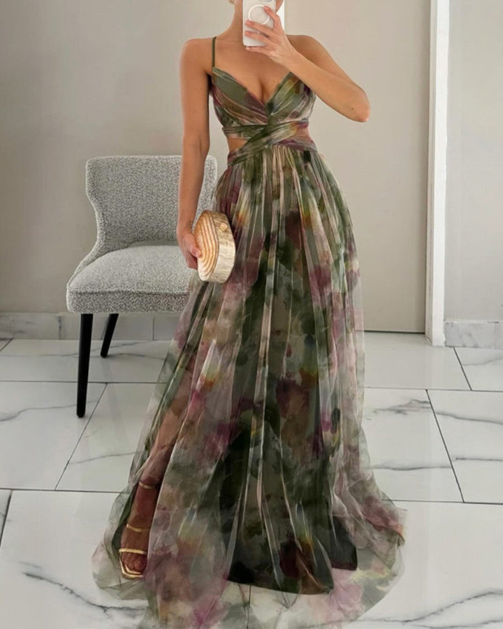 Claudia|™ Encantador vestido largo con estampado floral