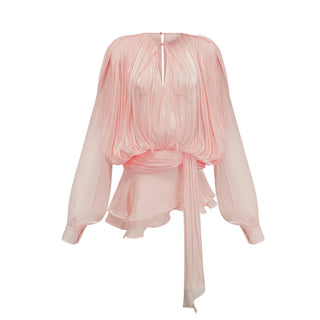 Mini vestido con volantes y pliegues en color rosa Eugénia