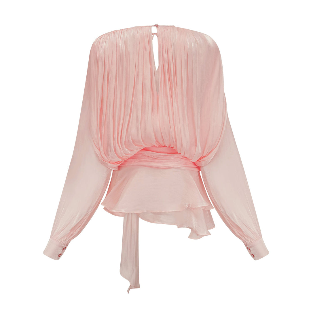Mini vestido con volantes y pliegues en color rosa Eugénia