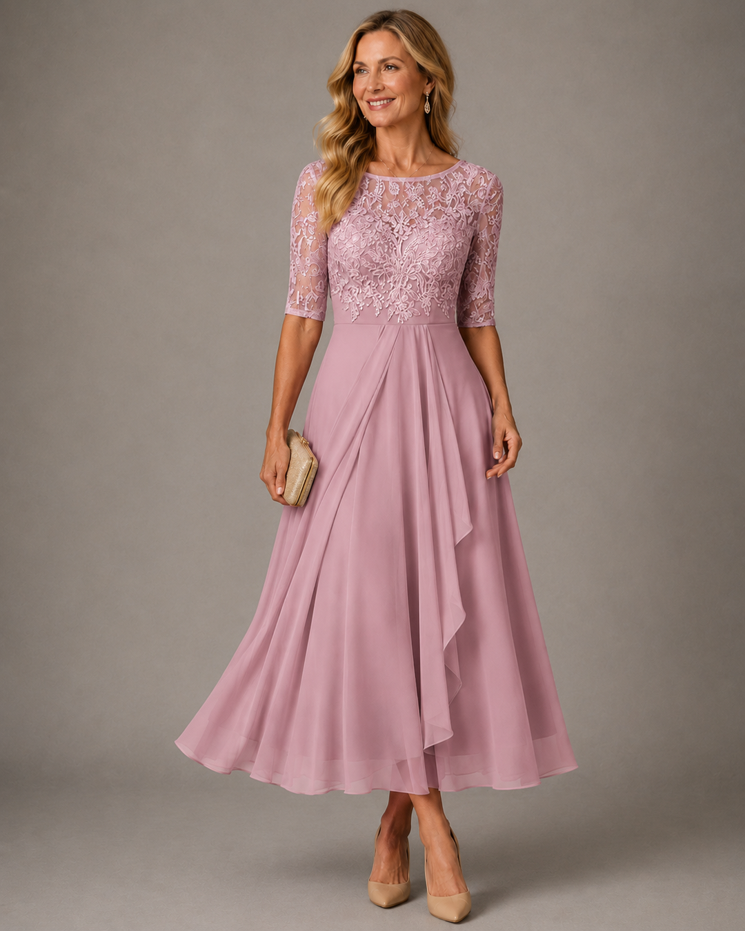 Rosa — Vestido Midi de Encaje Elegante