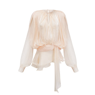 Mini vestido con volantes y pliegues neutro Eugénia