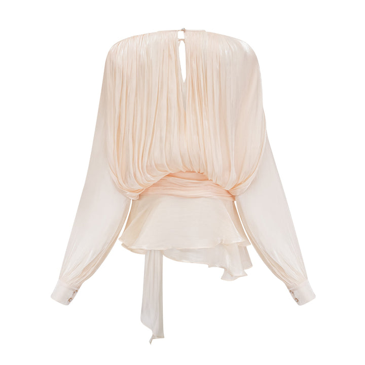 Mini vestido con volantes y pliegues neutro Eugénia