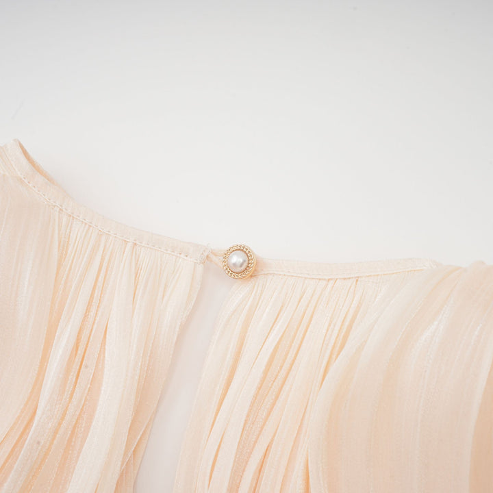 Mini vestido con volantes y pliegues neutro Eugénia