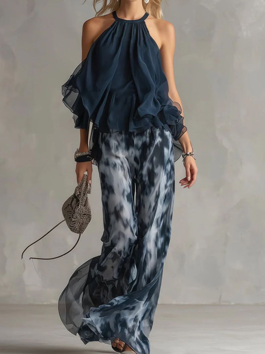 Laura | Conjunto elegante con top fluido y pantalones anchos