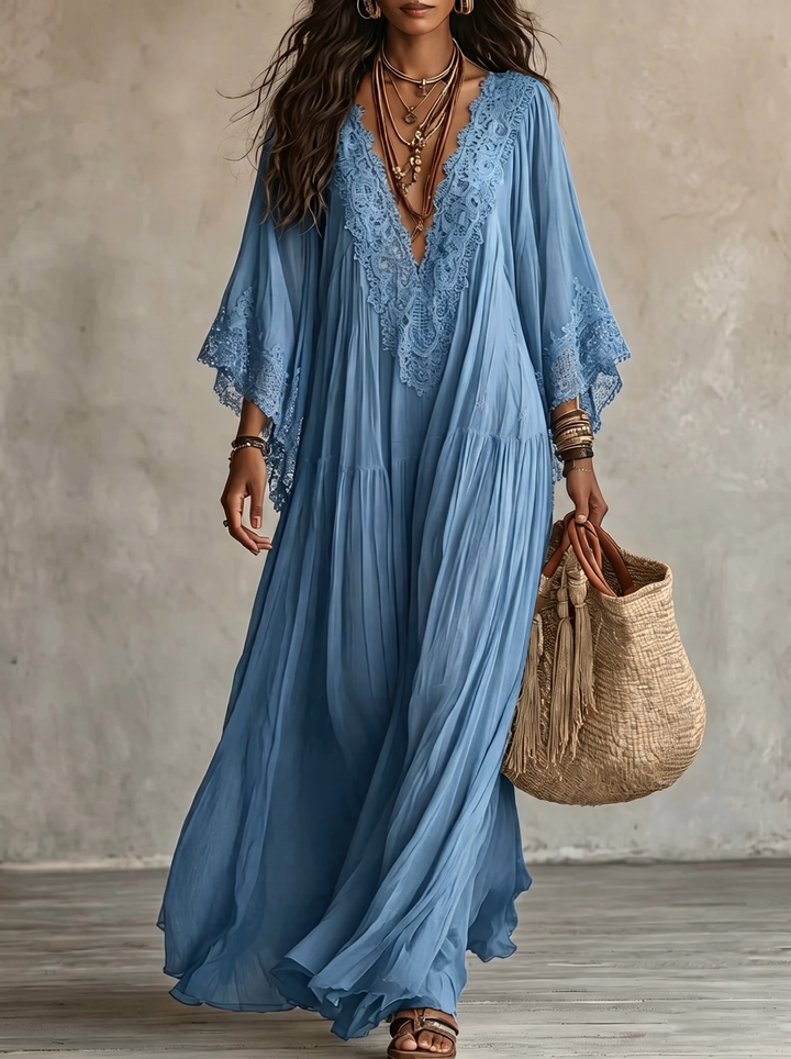 Valentina — Vestido Maxi Boho de Manga Kimono