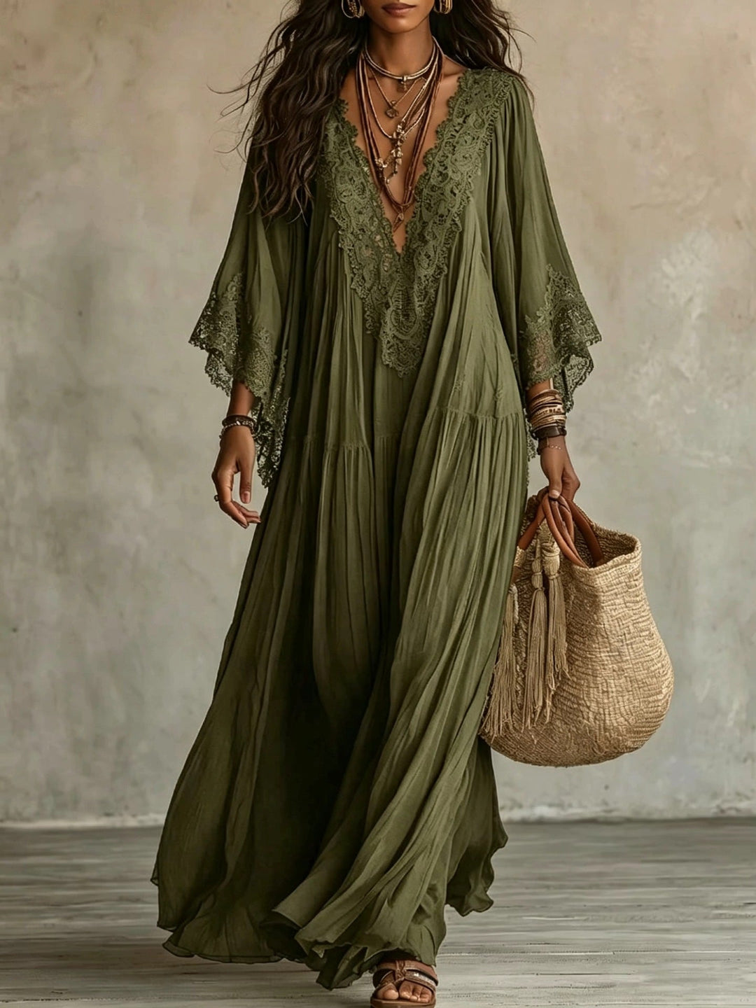 Valentina — Vestido Maxi Boho de Manga Kimono