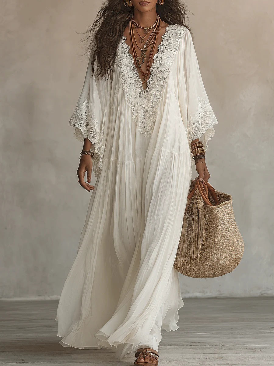 Valentina — Vestido Maxi Boho de Manga Kimono
