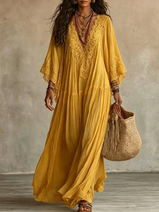 Valentina — Vestido Maxi Boho de Manga Kimono