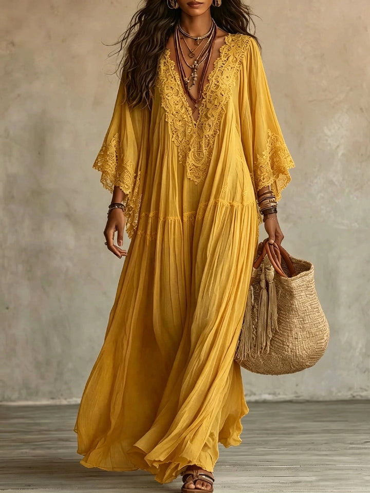 Valentina — Vestido Maxi Boho de Manga Kimono