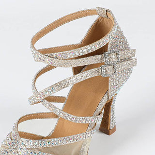 Zapatos de baile latino con tacón personalizados y purpurina brillante para mujer
