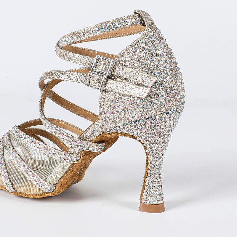 Zapatos de baile latino con tacón personalizados y purpurina brillante para mujer