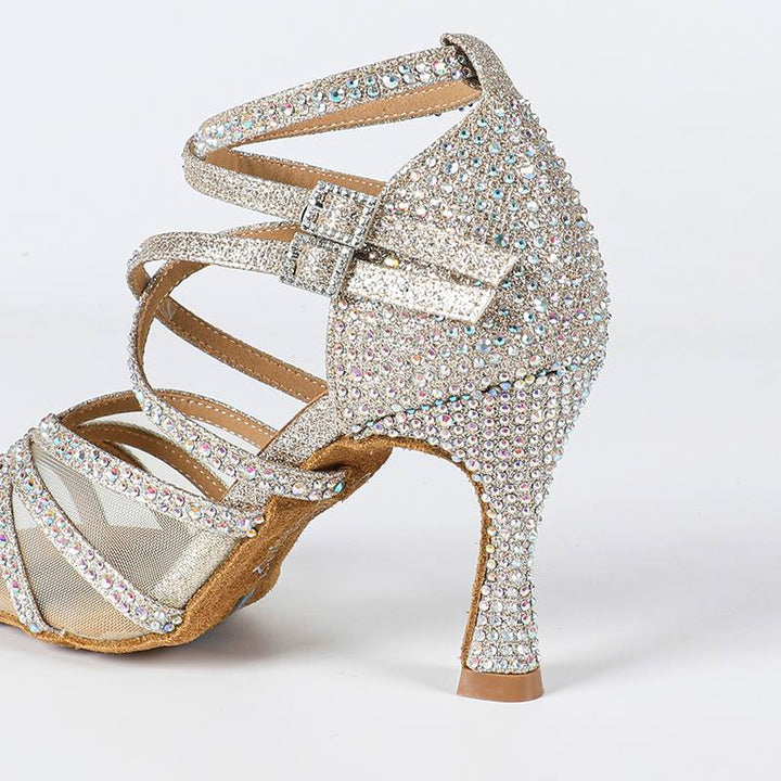 Zapatos de baile latino con tacón personalizados y purpurina brillante para mujer