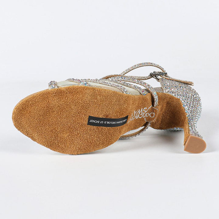Zapatos de baile latino con tacón personalizados y purpurina brillante para mujer
