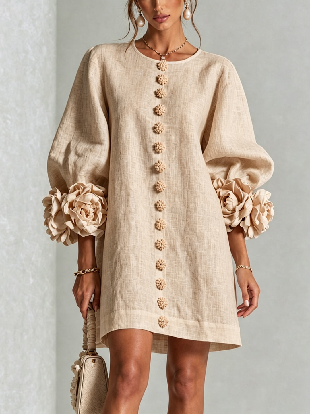 Flora — Vestido Mini con Puños Florales