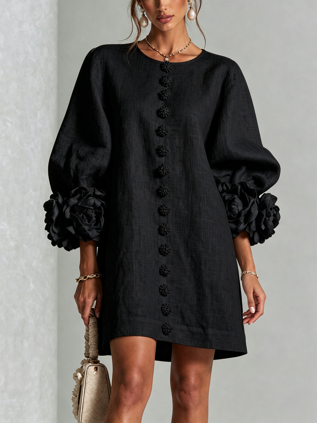 Flora — Vestido Mini con Puños Florales