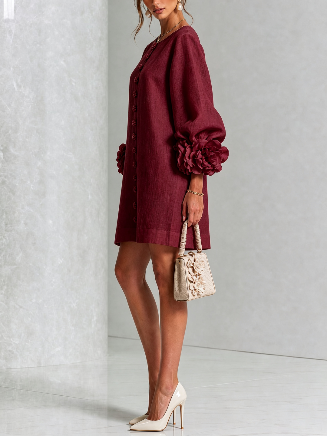 Flora — Vestido Mini con Puños Florales
